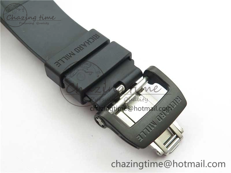 RM011 NTPT Carbon Chrono KVF 1:1 Best Edition Crystal Skeleton Dial Yellow Inner Bezel on Black Rubber Strap A7750