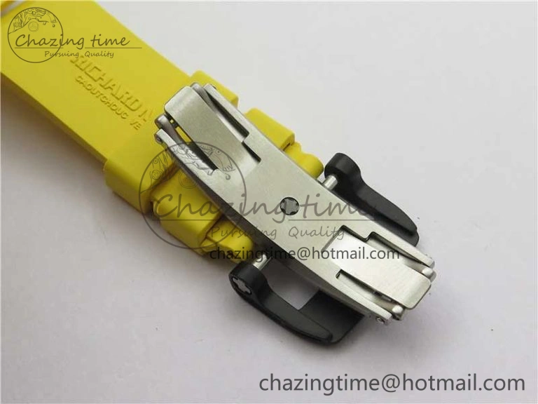 RM011 NTPT Carbon Chrono KVF 1:1 Best Edition Crystal Skeleton Dial Yellow Inner Bezel on Yellow Rubber Strap A7750