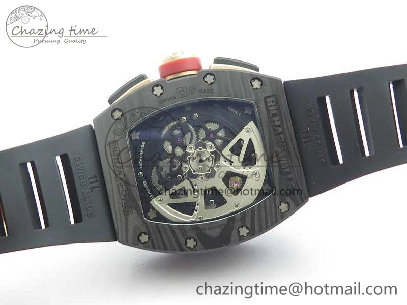 RM011 NTPT Lotus F1 Team Carbon Chrono KVF 1:1 Best Edition Skeleton Dial Blue On Rubber Strap A7750
