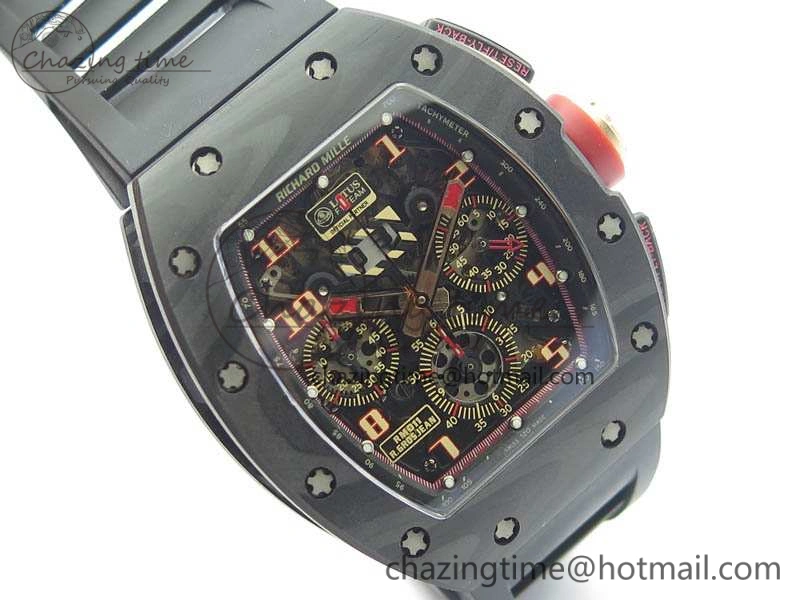 RM011 NTPT Lotus F1 Team Carbon Chrono KVF 1:1 Best Edition Skeleton Dial Blue On Rubber Strap A7750