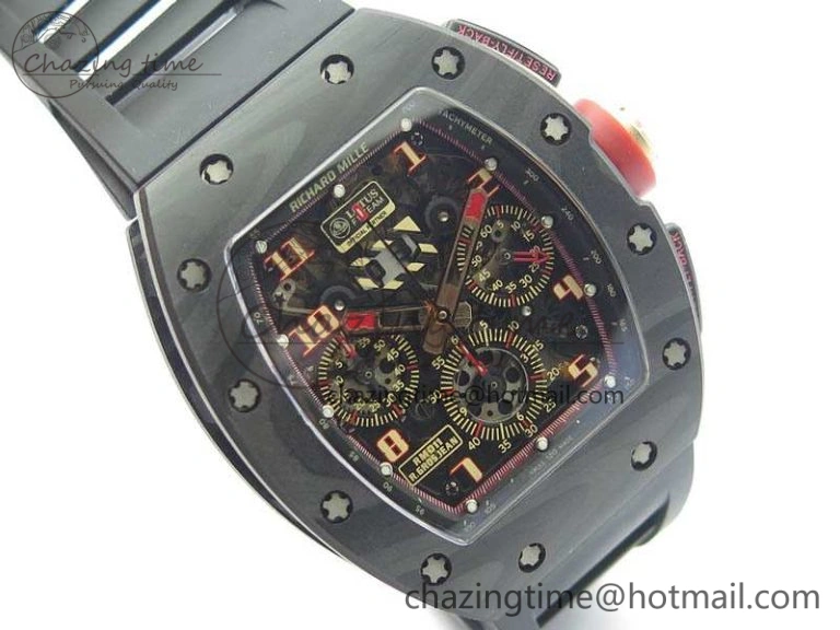 RM011 NTPT Lotus F1 Team RG Chrono KVF 1:1 Best Edition Skeleton Dial Red On Rubber Strap A7750