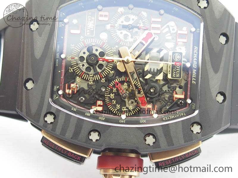 RM011 NTPT Lotus F1 Team RG Chrono KVF 1:1 Best Edition Skeleton Dial Red On Rubber Strap A7750