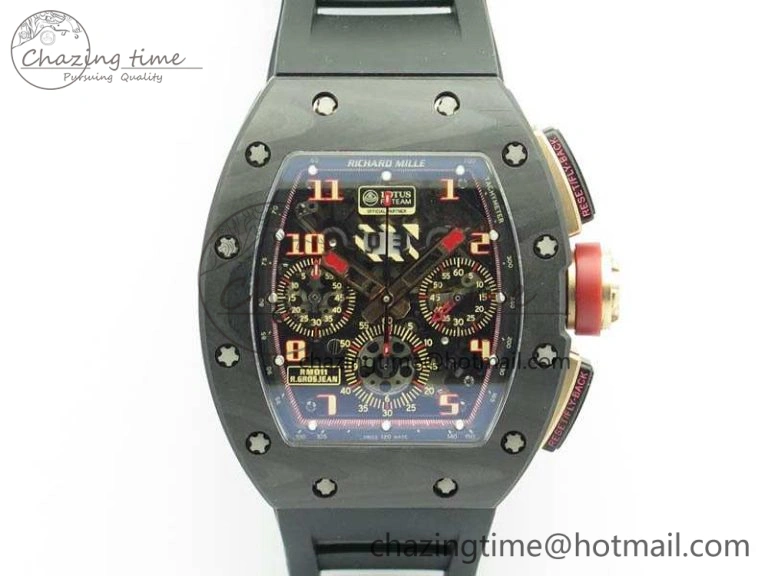 RM011 NTPT Lotus F1 Team RG Chrono KVF 1:1 Best Edition Skeleton Dial Red On Rubber Strap A7750