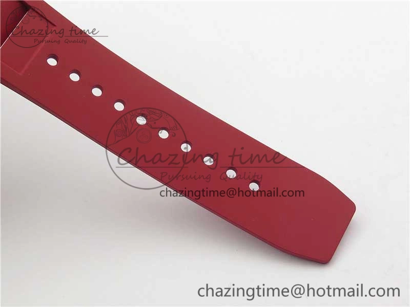 RM011 RG Case Carbon Bezel Chronograph KVF 1:1 Best Edition Skeleton Dial Red RG on Red Rubber Strap A7750 V2