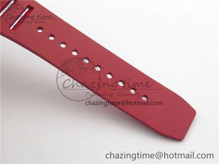 RM011 RG Case Carbon Bezel Chronograph KVF 1:1 Best Edition Skeleton Dial Red RG on Red Rubber Strap A7750 V2
