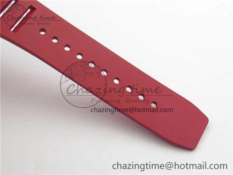 RM011 RG Case Carbon Bezel Chronograph KVF 1:1 Best Edition Skeleton Dial Red RG on Red Rubber Strap A7750 V2