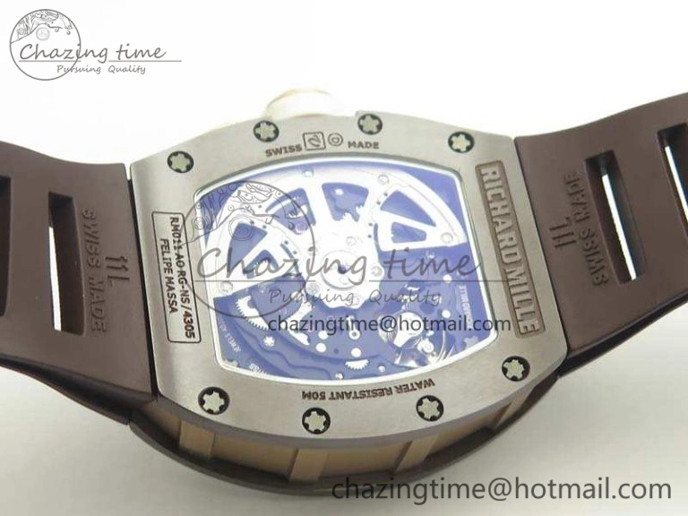 RM011 RG Case Chrono KVF 1:1 Best Edition Black Ceramic Bezel Skeleton Dial On Black Rubber Strap A7750