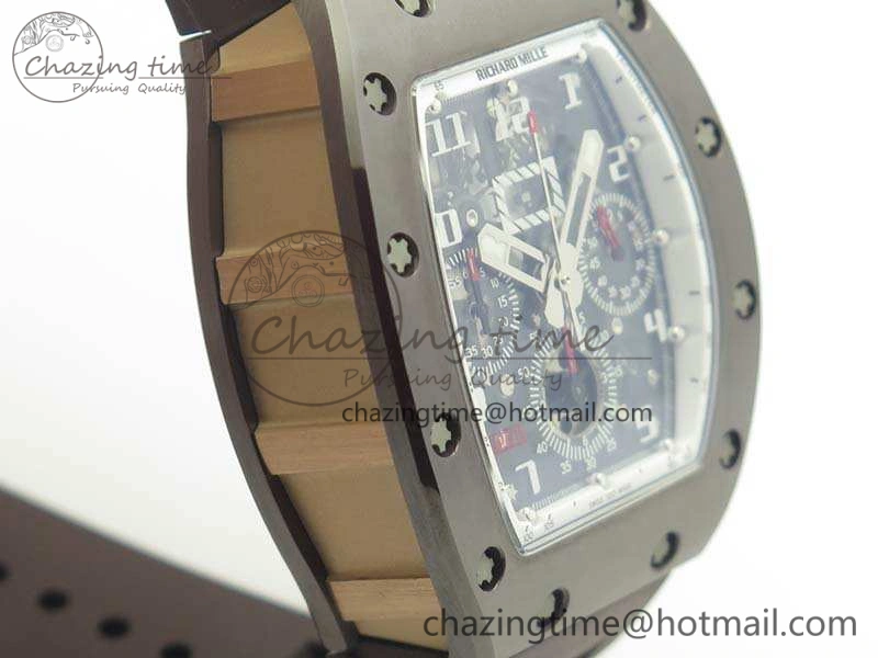 RM011 RG Case Chrono KVF 1:1 Best Edition Black Ceramic Bezel Skeleton Dial On Black Rubber Strap A7750
