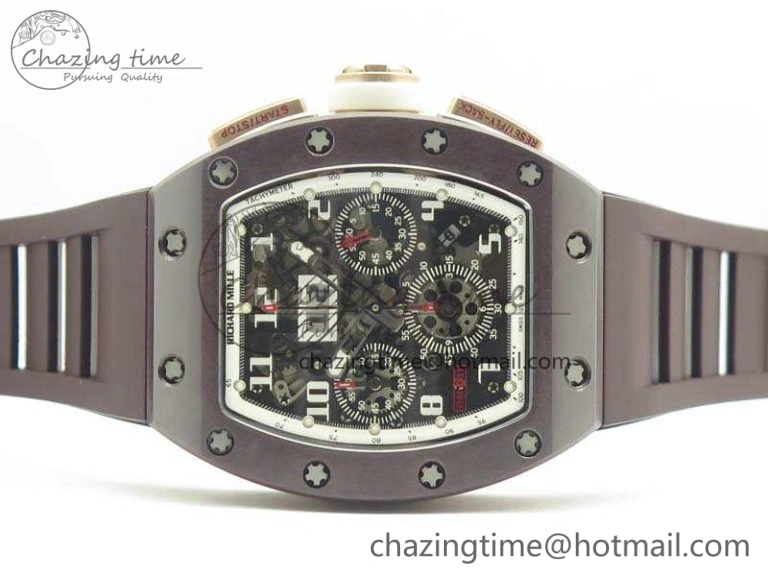 RM011 RG Case Chrono KVF 1:1 Best Edition Black Ceramic Bezel Skeleton Dial On Black Rubber Strap A7750