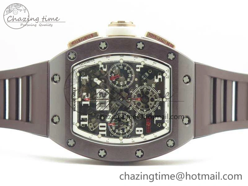 RM011 RG Case Chrono KVF 1:1 Best Edition Black Ceramic Bezel Skeleton Dial On Black Rubber Strap A7750