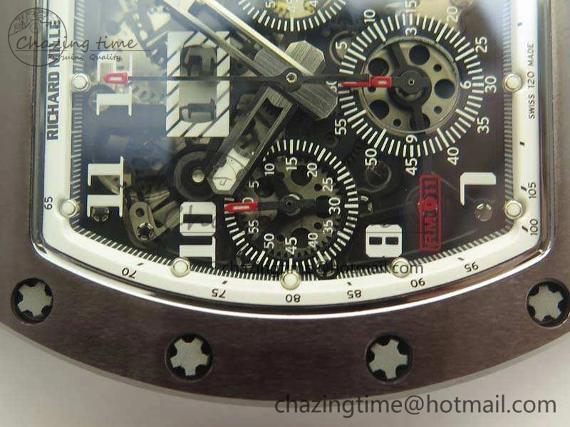 RM011 RG Case Chrono KVF 1:1 Best Edition Black Ceramic Bezel Skeleton Dial On Black Rubber Strap A7750