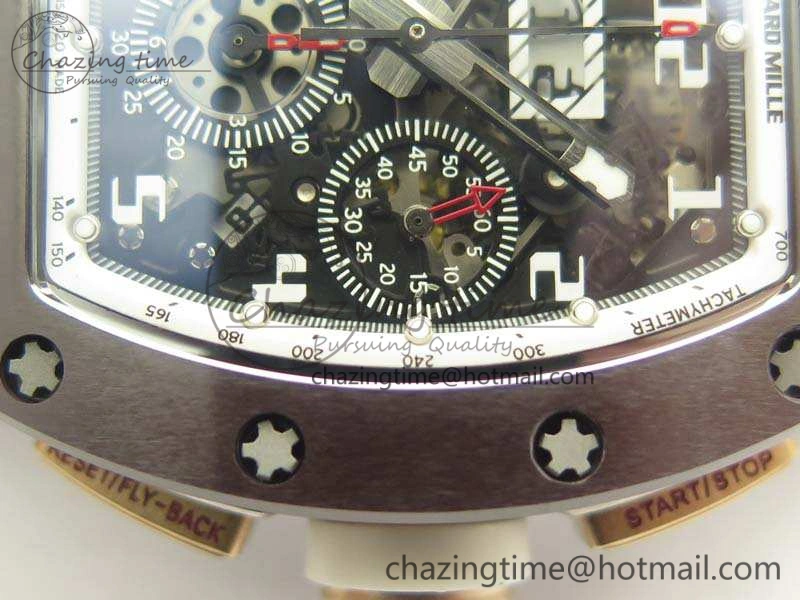 RM011 RG Case Chrono KVF 1:1 Best Edition Black Ceramic Bezel Skeleton Dial On Black Rubber Strap A7750