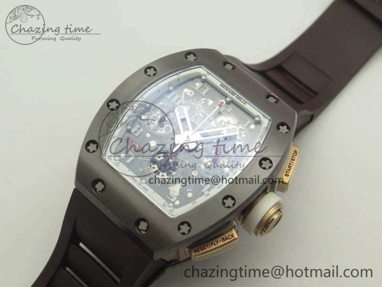 RM011 RG Case Chrono KVF 1:1 Best Edition Black Ceramic Bezel Skeleton Dial On Black Rubber Strap A7750