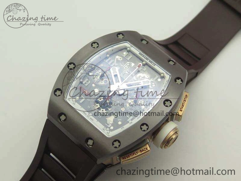 RM011 RG Case Chrono KVF 1:1 Best Edition Black Ceramic Bezel Skeleton Dial On Black Rubber Strap A7750