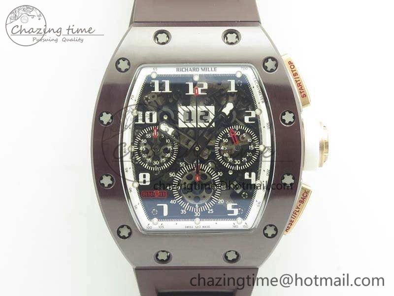 RM011 RG Case Chrono KVF 1:1 Best Edition Black Ceramic Bezel Skeleton Dial On Black Rubber Strap A7750
