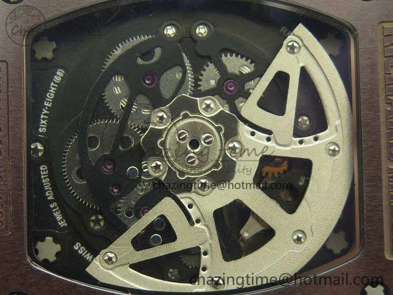 RM011 RG Case Chrono KVF 1:1 Best Edition Black Ceramic Bezel Skeleton Dial On Rubber Strap A7750
