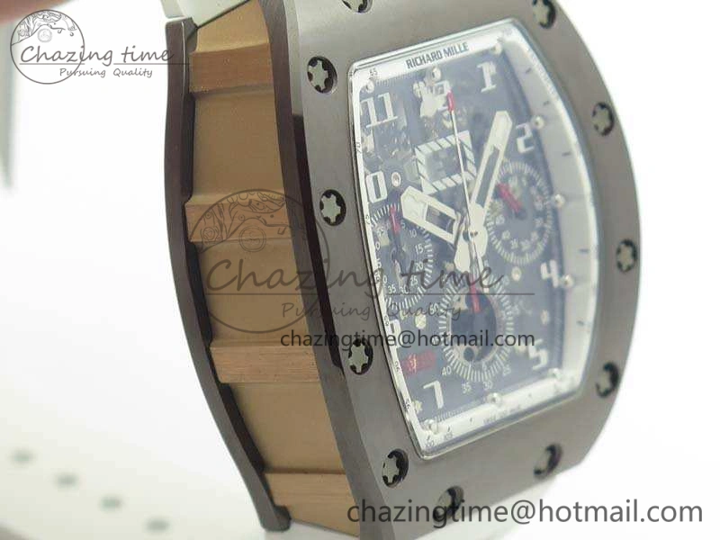 RM011 RG Case Chrono KVF 1:1 Best Edition Black Ceramic Bezel Skeleton Dial On Rubber Strap A7750
