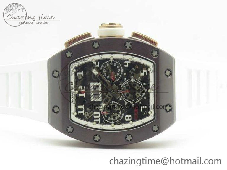 RM011 RG Case Chrono KVF 1:1 Best Edition Black Ceramic Bezel Skeleton Dial On Rubber Strap A7750