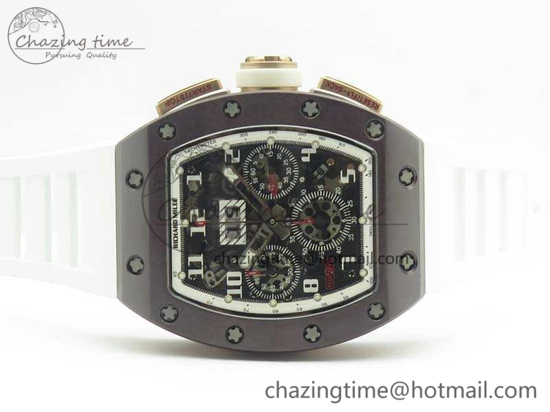 RM011 RG Case Chrono KVF 1:1 Best Edition Black Ceramic Bezel Skeleton Dial On Rubber Strap A7750