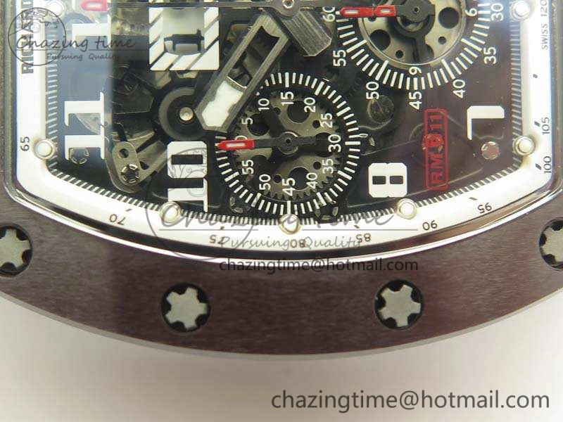 RM011 RG Case Chrono KVF 1:1 Best Edition Black Ceramic Bezel Skeleton Dial On Rubber Strap A7750