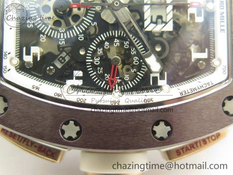 RM011 RG Case Chrono KVF 1:1 Best Edition Black Ceramic Bezel Skeleton Dial On Rubber Strap A7750