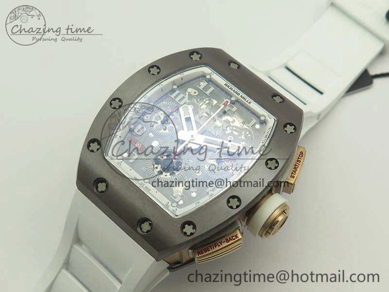 RM011 RG Case Chrono KVF 1:1 Best Edition Black Ceramic Bezel Skeleton Dial On Rubber Strap A7750