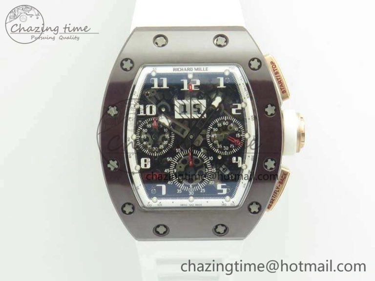 RM011 RG Case Chrono KVF 1:1 Best Edition Black Ceramic Bezel Skeleton Dial On Rubber Strap A7750