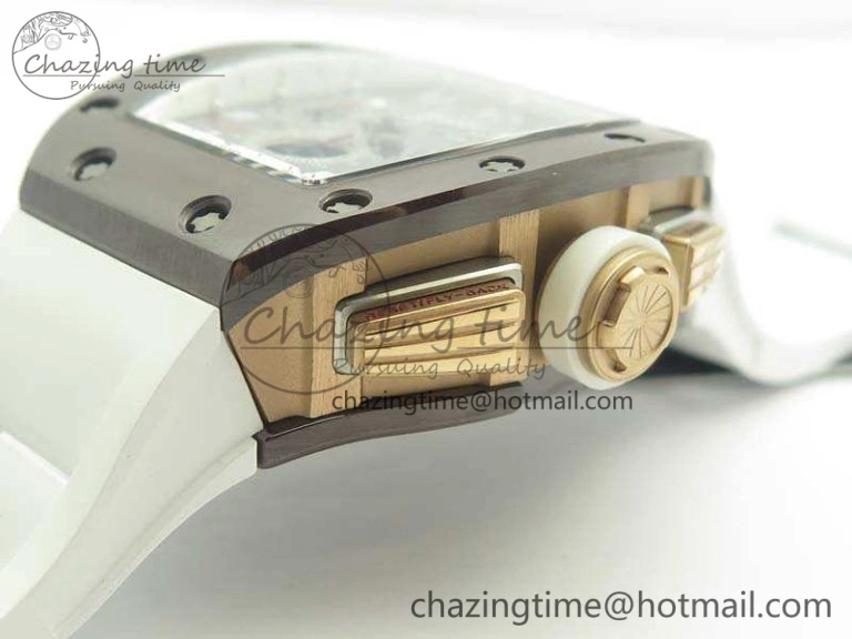 RM011 RG Case Chrono KVF 1:1 Best Edition Black Ceramic Bezel Skeleton Dial On Rubber Strap A7750