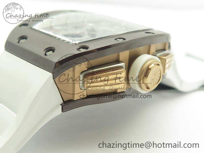 RM011 RG Case Chrono KVF 1:1 Best Edition Black Ceramic Bezel Skeleton Dial On Rubber Strap A7750