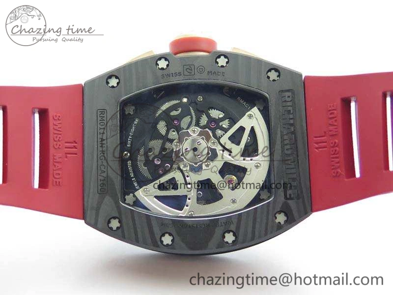 RM011 RG Case Chrono KVF 1:1 Best Edition Carbon Bezel Skeleton Dial On Rubber Strap A7750