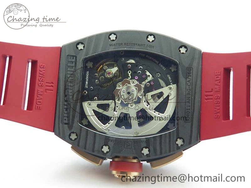 RM011 RG Case Chrono KVF 1:1 Best Edition Carbon Bezel Skeleton Dial On Rubber Strap A7750