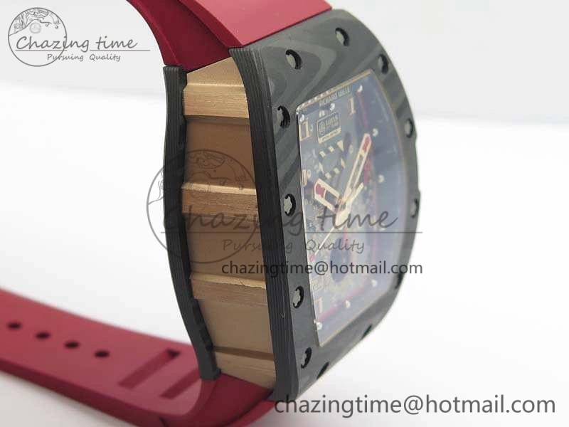 RM011 RG Case Chrono KVF 1:1 Best Edition Carbon Bezel Skeleton Dial On Rubber Strap A7750