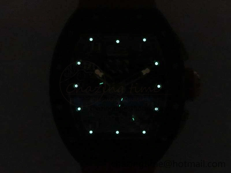 RM011 RG Case Chrono KVF 1:1 Best Edition Carbon Bezel Skeleton Dial On Rubber Strap A7750