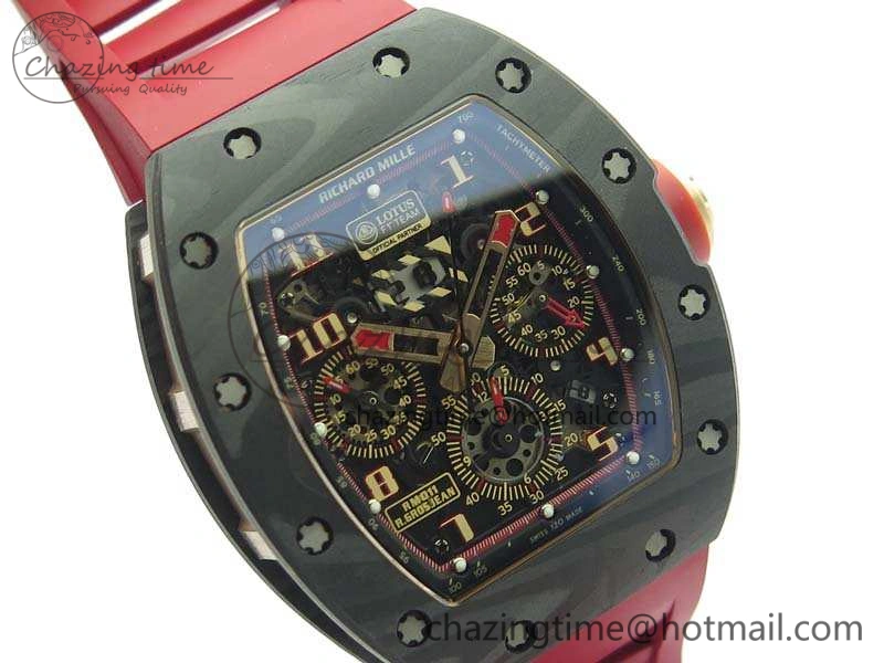 RM011 RG Case Chrono KVF 1:1 Best Edition Carbon Bezel Skeleton Dial On Rubber Strap A7750