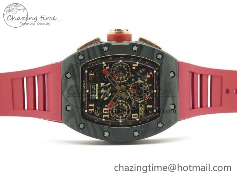 RM011 RG Case Chrono KVF 1:1 Best Edition Carbon Bezel Skeleton Dial On Rubber Strap A7750