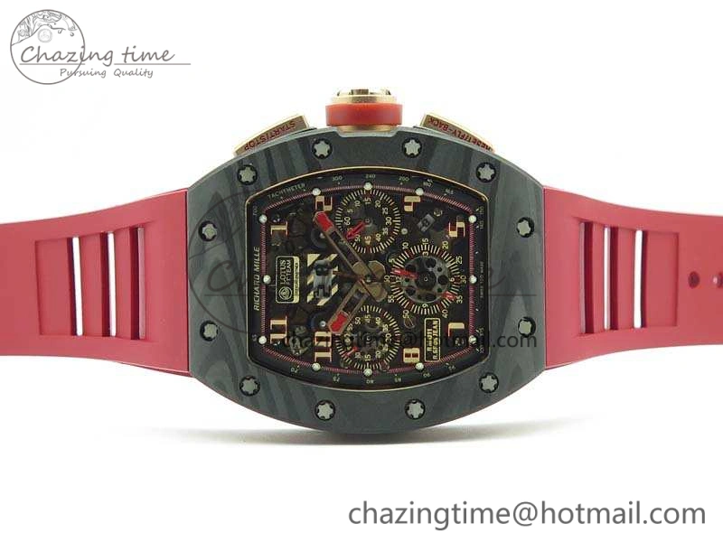 RM011 RG Case Chrono KVF 1:1 Best Edition Carbon Bezel Skeleton Dial On Rubber Strap A7750