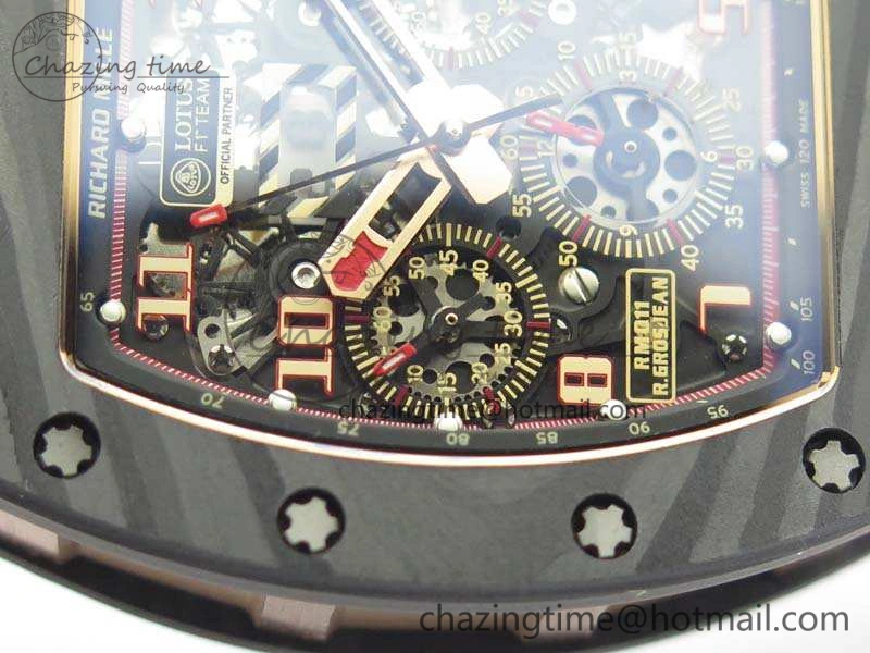 RM011 RG Case Chrono KVF 1:1 Best Edition Carbon Bezel Skeleton Dial On Rubber Strap A7750