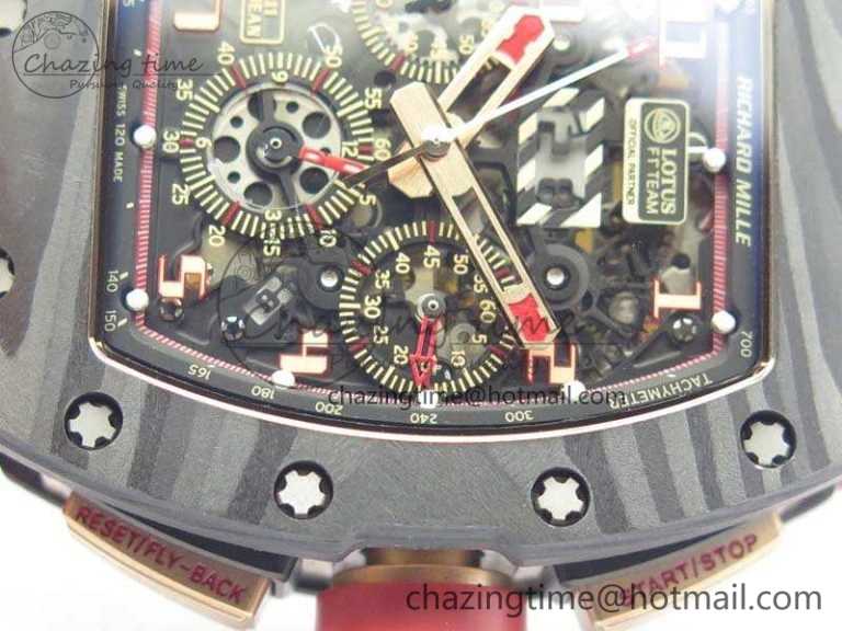 RM011 RG Case Chrono KVF 1:1 Best Edition Carbon Bezel Skeleton Dial On Rubber Strap A7750