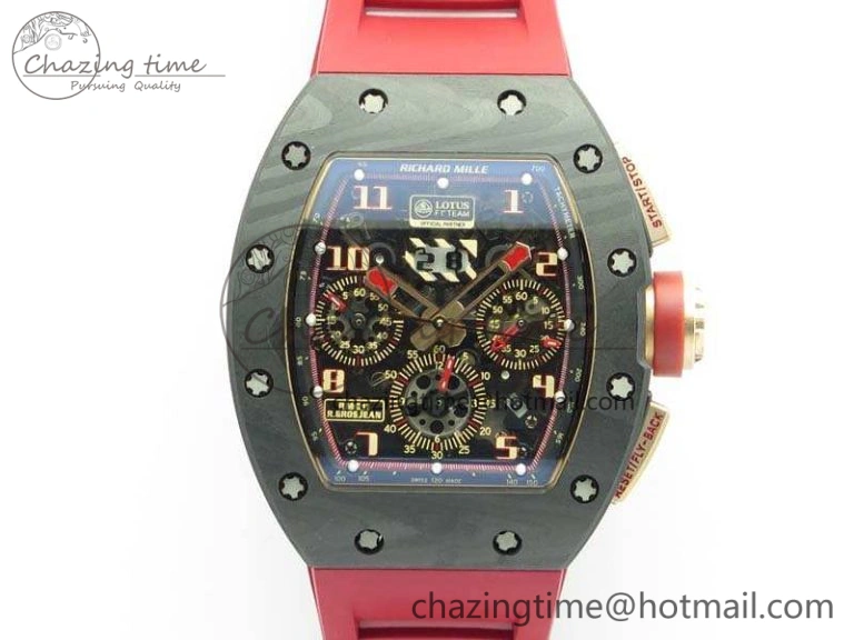 RM011 RG Case Chrono KVF 1:1 Best Edition Carbon Bezel Skeleton Dial On Rubber Strap A7750