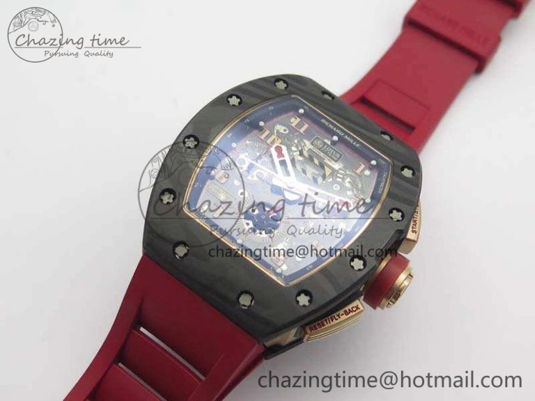 RM011 RG Case Chrono KVF 1:1 Best Edition Carbon Bezel Skeleton Dial On Rubber Strap A7750