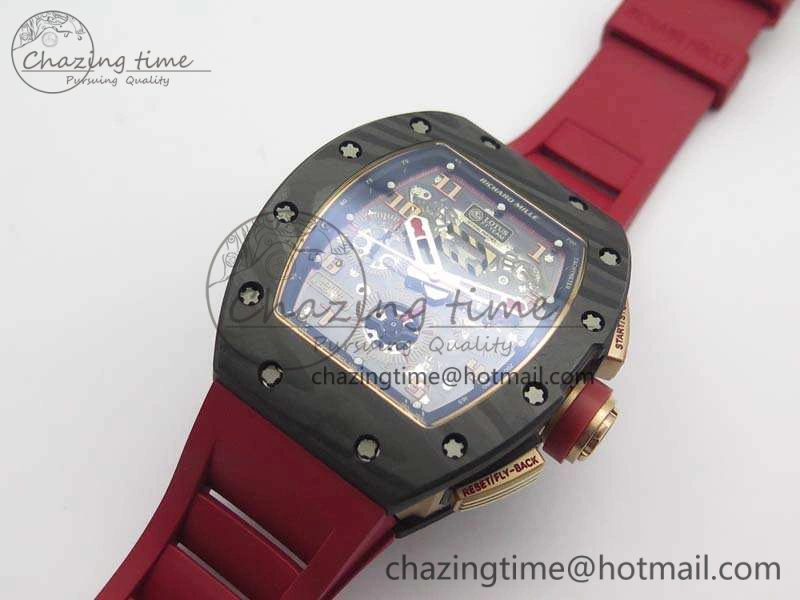 RM011 RG Case Chrono KVF 1:1 Best Edition Carbon Bezel Skeleton Dial On Rubber Strap A7750