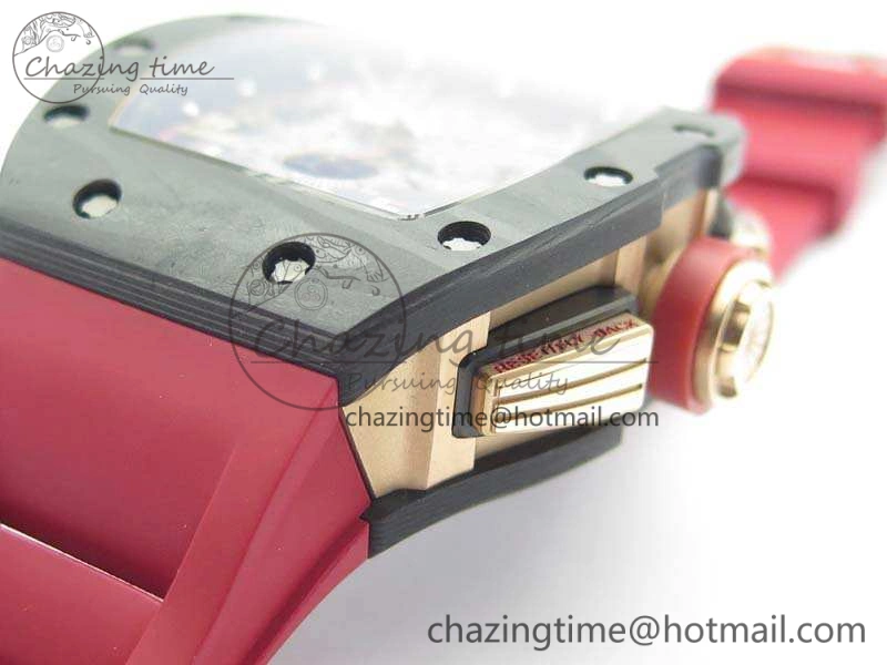 RM011 RG Case Chrono KVF 1:1 Best Edition Carbon Bezel Skeleton Dial On Rubber Strap A7750