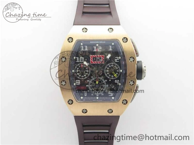 RM011 RG Chrono KVF 1:1 Best Edition Crystal Dial Black on Rubber Strap A7750 V3
