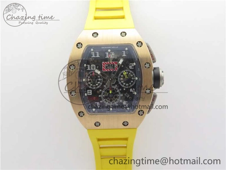 RM011 RG Chrono KVF 1:1 Best Edition Crystal Dial Black on Rubber Strap A7750 V3