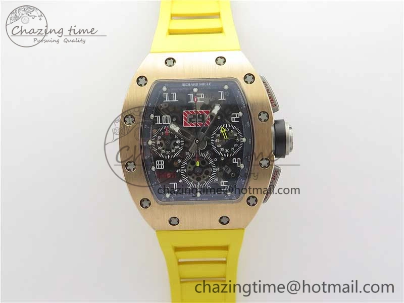 RM011 RG Chrono KVF 1:1 Best Edition Crystal Dial Black on Rubber Strap A7750 V3