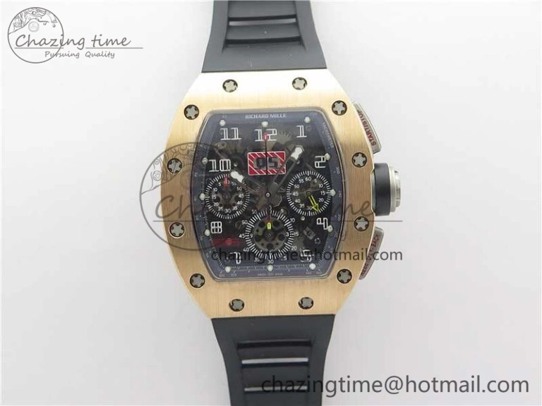 RM011 RG Chrono KVF 1:1 Best Edition Crystal Dial Black on Rubber Strap A7750 V3