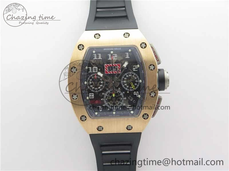 RM011 RG Chrono KVF 1:1 Best Edition Crystal Dial Black on Rubber Strap A7750 V3
