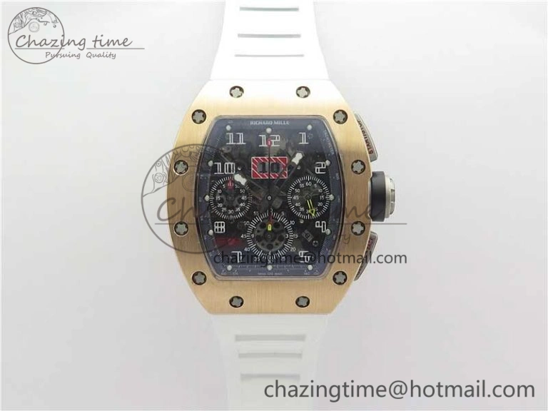 RM011 RG Chrono KVF 1:1 Best Edition Crystal Dial Black on Rubber Strap A7750 V3