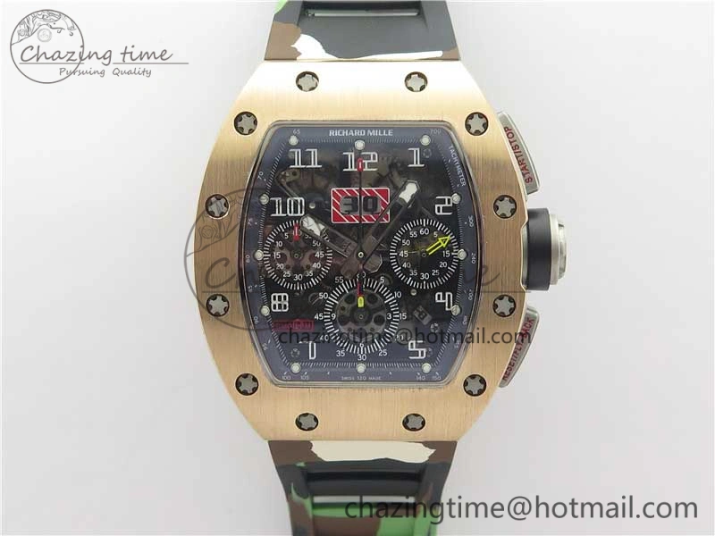 RM011 RG Chrono KVF 1:1 Best Edition Crystal Dial Black on Rubber Strap A7750 V3