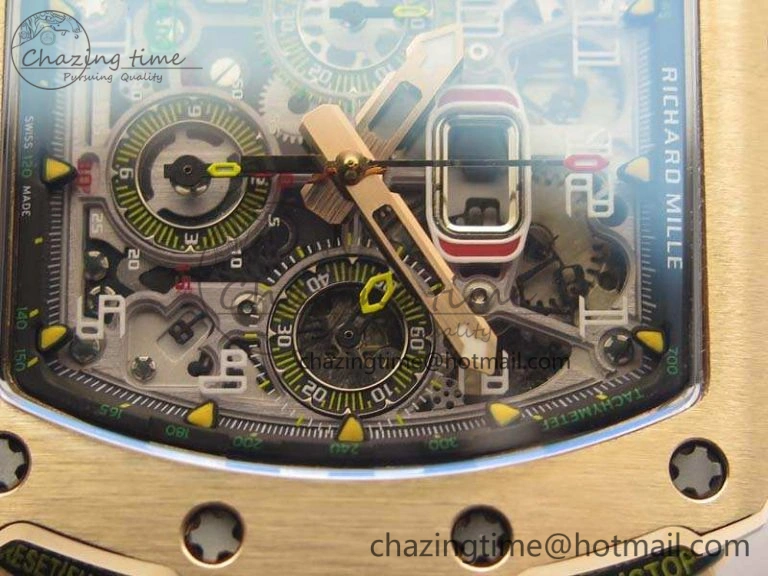 RM011 RG Chronograph RG Case KVF 1:1 Best Edition Crystal Skeleton Dial On Black Rubber Strap A7750